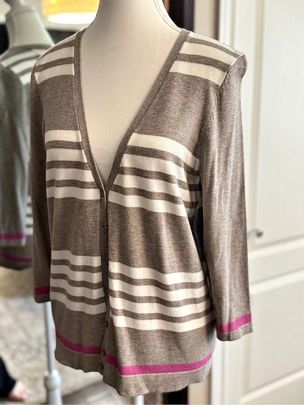 Lia Sophia Striped Cardigan in Brown & Pink Size Small